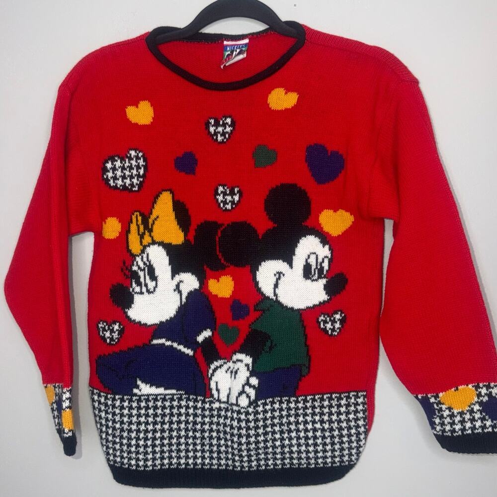 Vintage Disney Mickey's Stuff For Kids Sweater Large 14 Minnie & Mickey Hearts